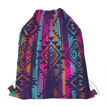 Native Tribal Aztec Pattern Print Drawstring Bag