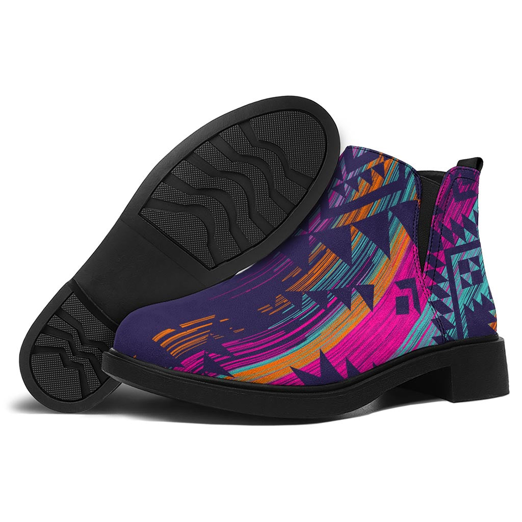 Native Tribal Aztec Pattern Print Flat Ankle Boots