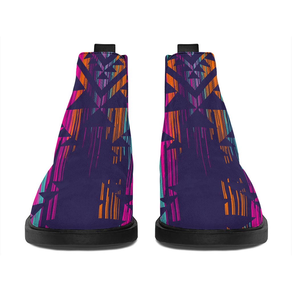 Native Tribal Aztec Pattern Print Flat Ankle Boots