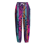 Native Tribal Aztec Pattern Print Fleece Lined Knit Pants