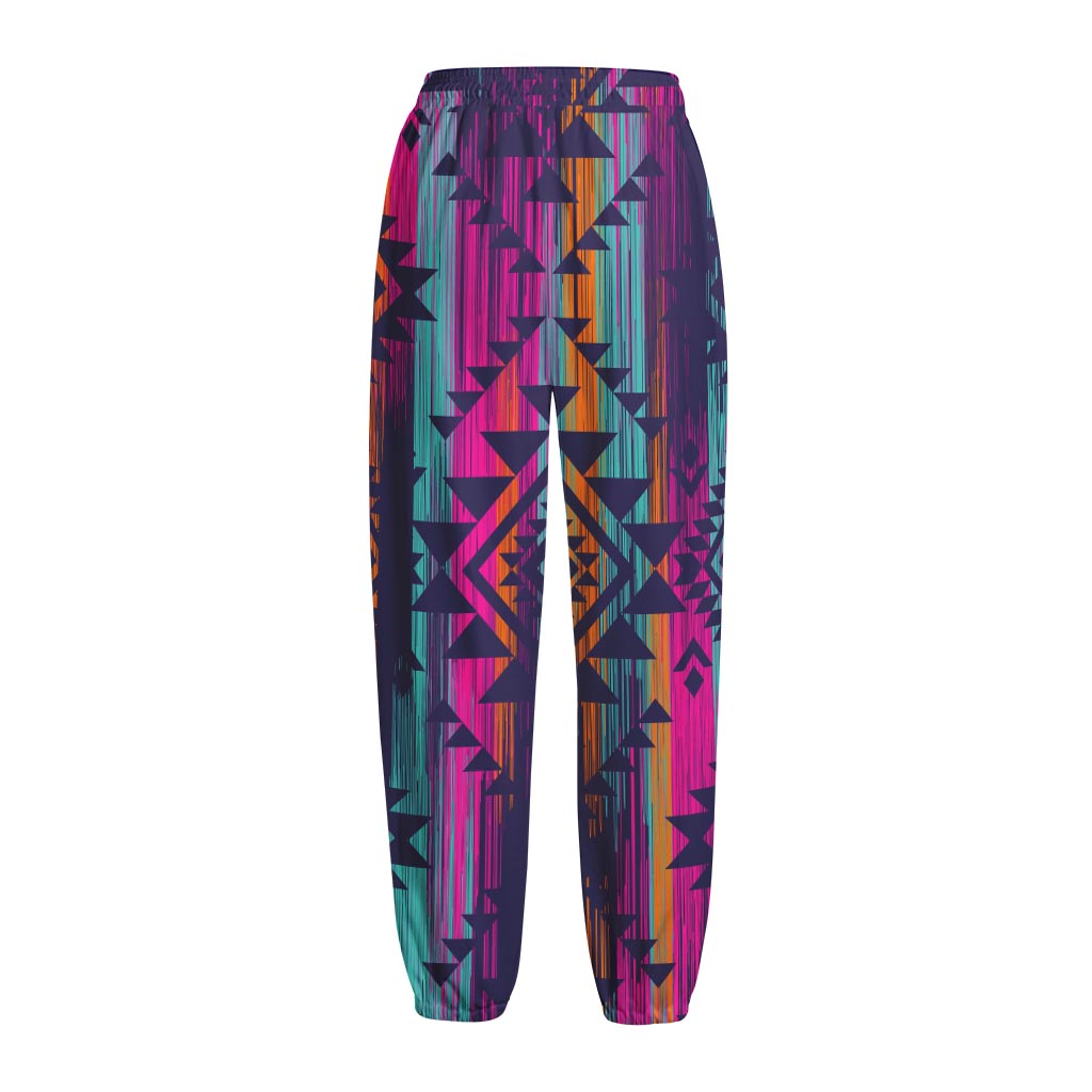 Native Tribal Aztec Pattern Print Fleece Lined Knit Pants