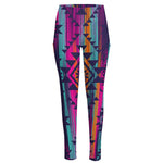 Native Tribal Aztec Pattern Print High-Waisted Pocket Leggings