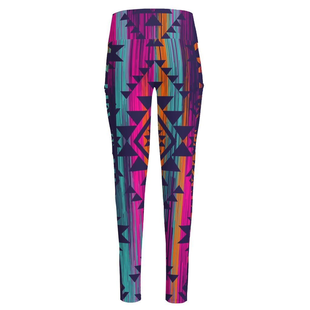 Native Tribal Aztec Pattern Print High-Waisted Pocket Leggings