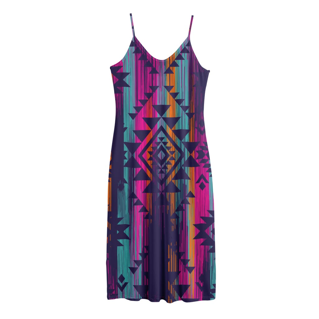 Native Tribal Aztec Pattern Print Jersey Midi Cami Dress