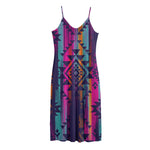 Native Tribal Aztec Pattern Print Jersey Midi Cami Dress