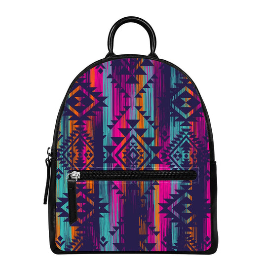 Native Tribal Aztec Pattern Print Leather Backpack