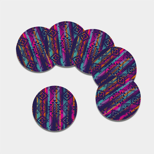 Native Tribal Aztec Pattern Print Leather Coaster Set