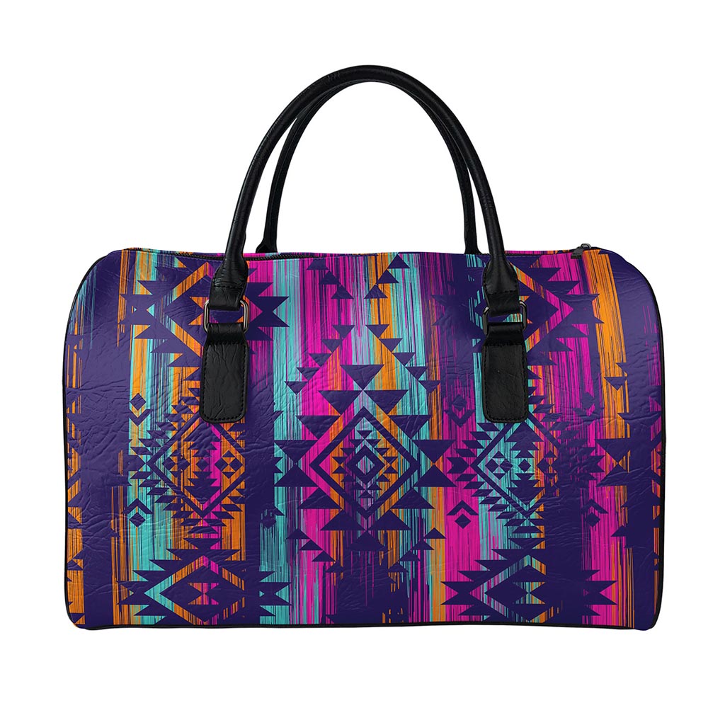 Native Tribal Aztec Pattern Print Leather Duffle Bag