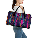 Native Tribal Aztec Pattern Print Leather Duffle Bag