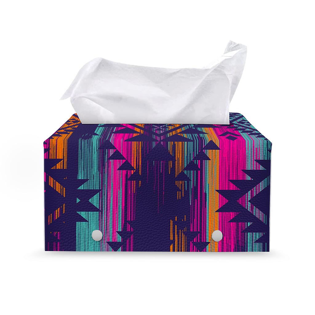 Native Tribal Aztec Pattern Print Leather Tissue Box Cover