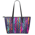 Native Tribal Aztec Pattern Print Leather Tote Bag With Zipper