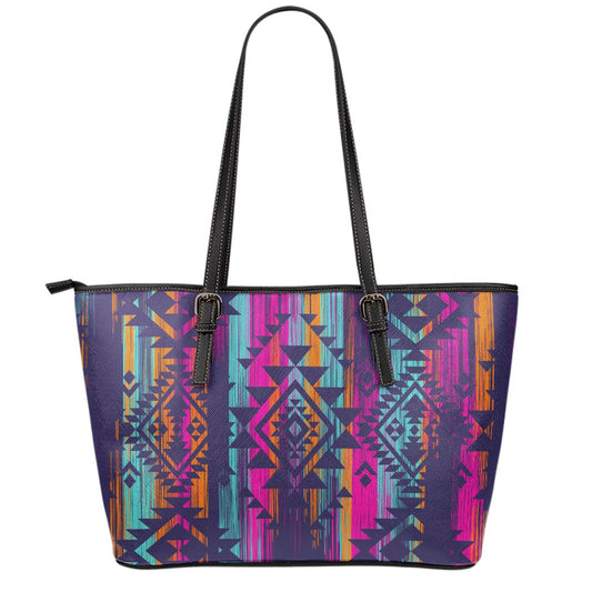 Native Tribal Aztec Pattern Print Leather Tote Bag
