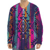 Native Tribal Aztec Pattern Print Long Sleeve Baseball Jersey