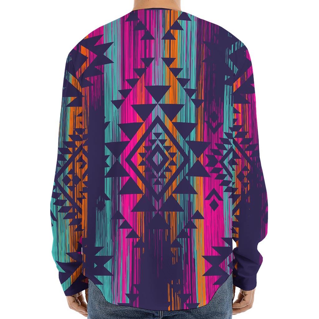 Native Tribal Aztec Pattern Print Long Sleeve Baseball Jersey