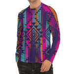 Native Tribal Aztec Pattern Print Men's Long Sleeve Rash Guard