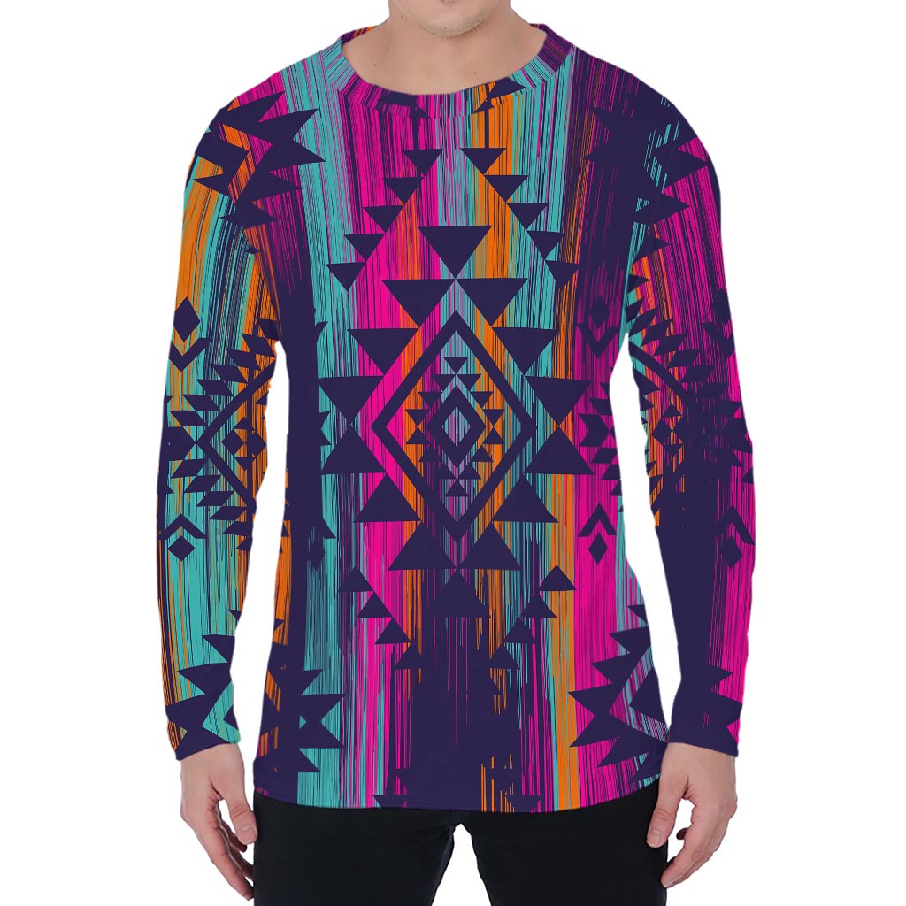 Native Tribal Aztec Pattern Print Men's Long Sleeve T-Shirt