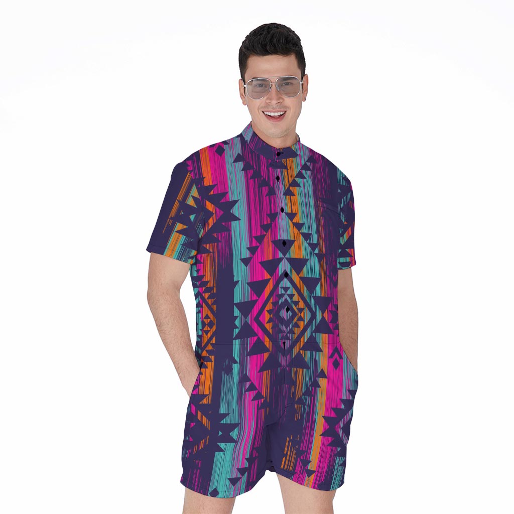 Native Tribal Aztec Pattern Print Men's Rompers