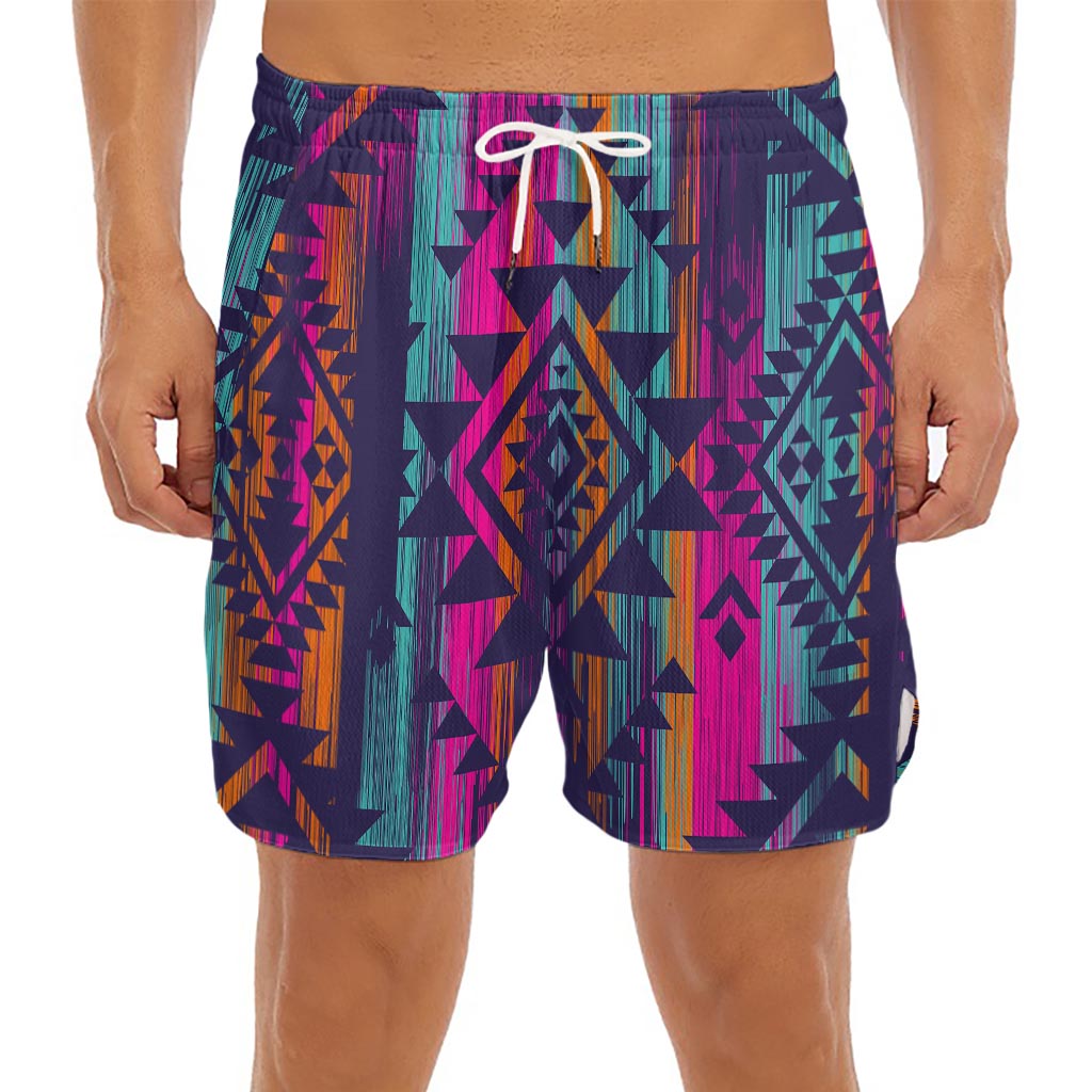 Native Tribal Aztec Pattern Print Men's Split Running Shorts