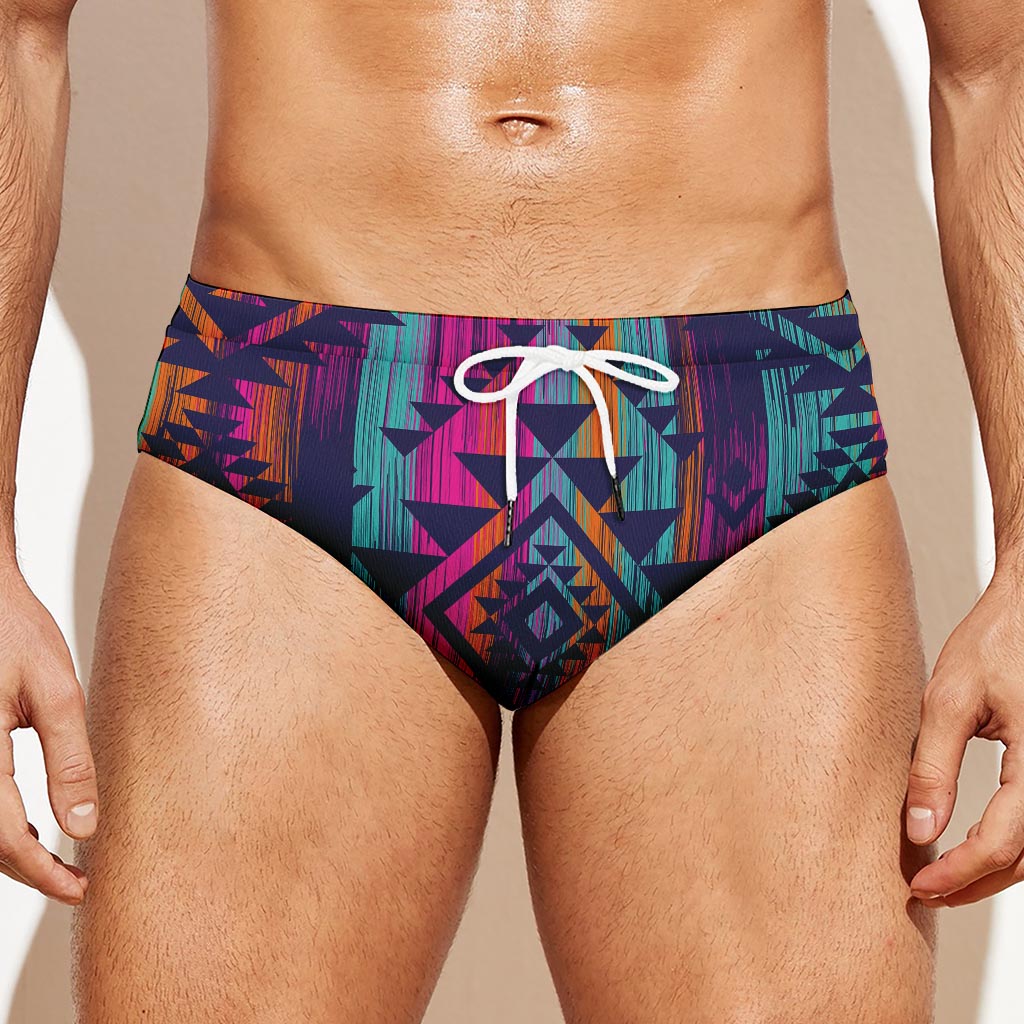 Native Tribal Aztec Pattern Print Men's Swim Briefs