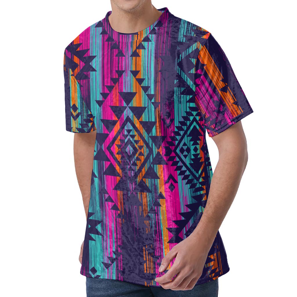 Native Tribal Aztec Pattern Print Men's Velvet T-Shirt