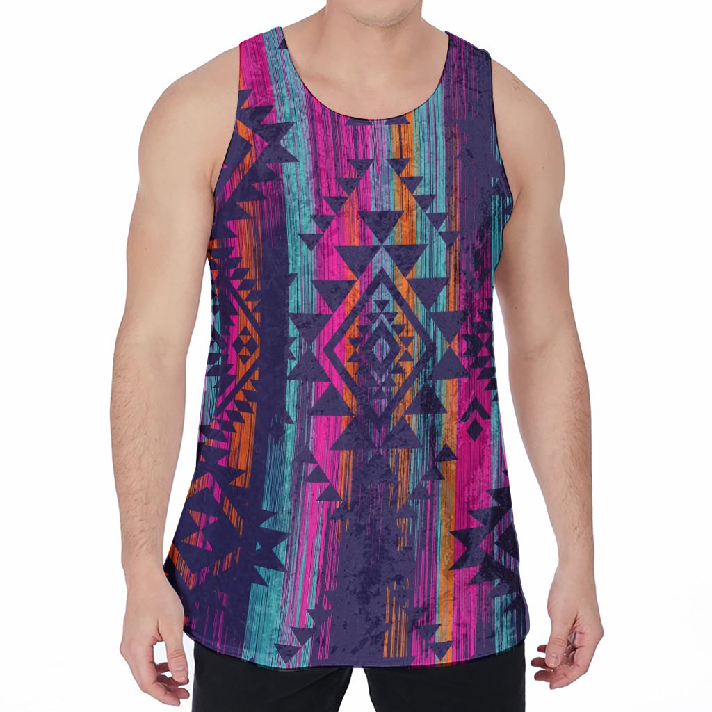 Native Tribal Aztec Pattern Print Men's Velvet Tank Top
