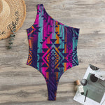 Native Tribal Aztec Pattern Print One Shoulder Bodysuit