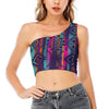 Native Tribal Aztec Pattern Print One Shoulder Crop Top