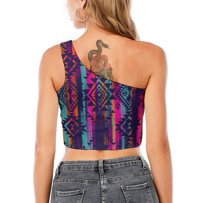 Native Tribal Aztec Pattern Print One Shoulder Crop Top
