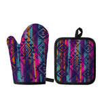 Native Tribal Aztec Pattern Print Oven Mitt And Pot Holder Set