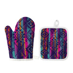 Native Tribal Aztec Pattern Print Oven Mitt And Pot Holder Set