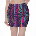 Native Tribal Aztec Pattern Print Pencil Mini Skirt