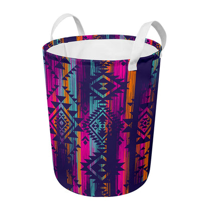Native Tribal Aztec Pattern Print Round Laundry Basket