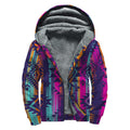 Native Tribal Aztec Pattern Print Sherpa Lined Zip Up Hoodie
