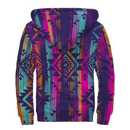 Native Tribal Aztec Pattern Print Sherpa Lined Zip Up Hoodie