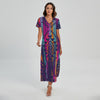 Native Tribal Aztec Pattern Print Short Sleeve Maxi Dress