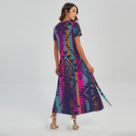 Native Tribal Aztec Pattern Print Short Sleeve Maxi Dress