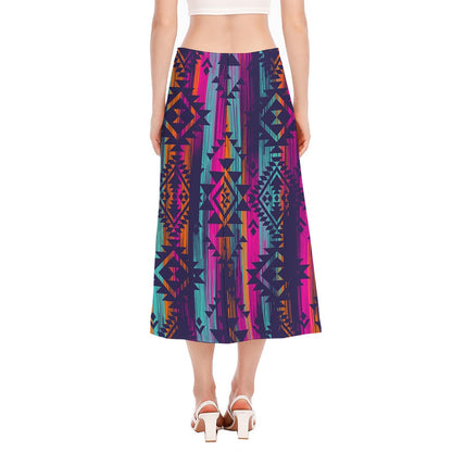 Native Tribal Aztec Pattern Print Side Slit Midi Skirt