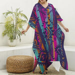 Native Tribal Aztec Pattern Print Silk V-Neck Kaftan Dress