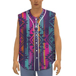 Native Tribal Aztec Pattern Print Sleeveless Baseball Jersey
