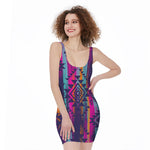 Native Tribal Aztec Pattern Print Sleeveless Bodycon Dress