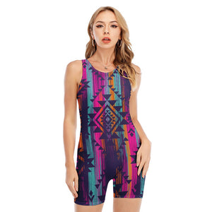 Native Tribal Aztec Pattern Print Sleeveless One Piece Swimsuit