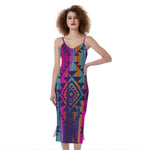 Native Tribal Aztec Pattern Print Slim Fit Midi Cami Dress