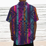 Native Tribal Aztec Pattern Print Textured Short Sleeve Shirt