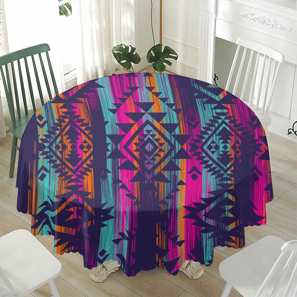 Native Tribal Aztec Pattern Print Waterproof Round Tablecloth