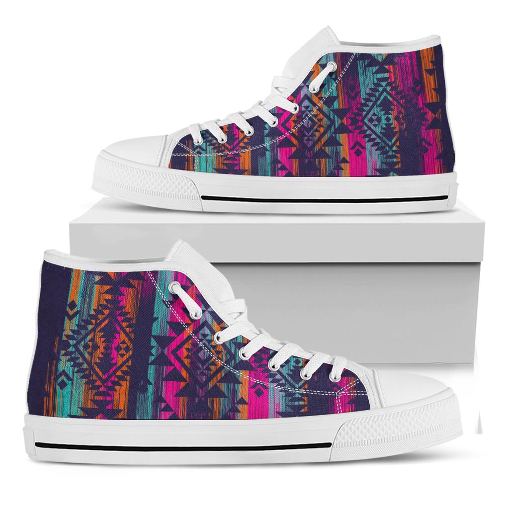 Native Tribal Aztec Pattern Print White High Top Sneakers