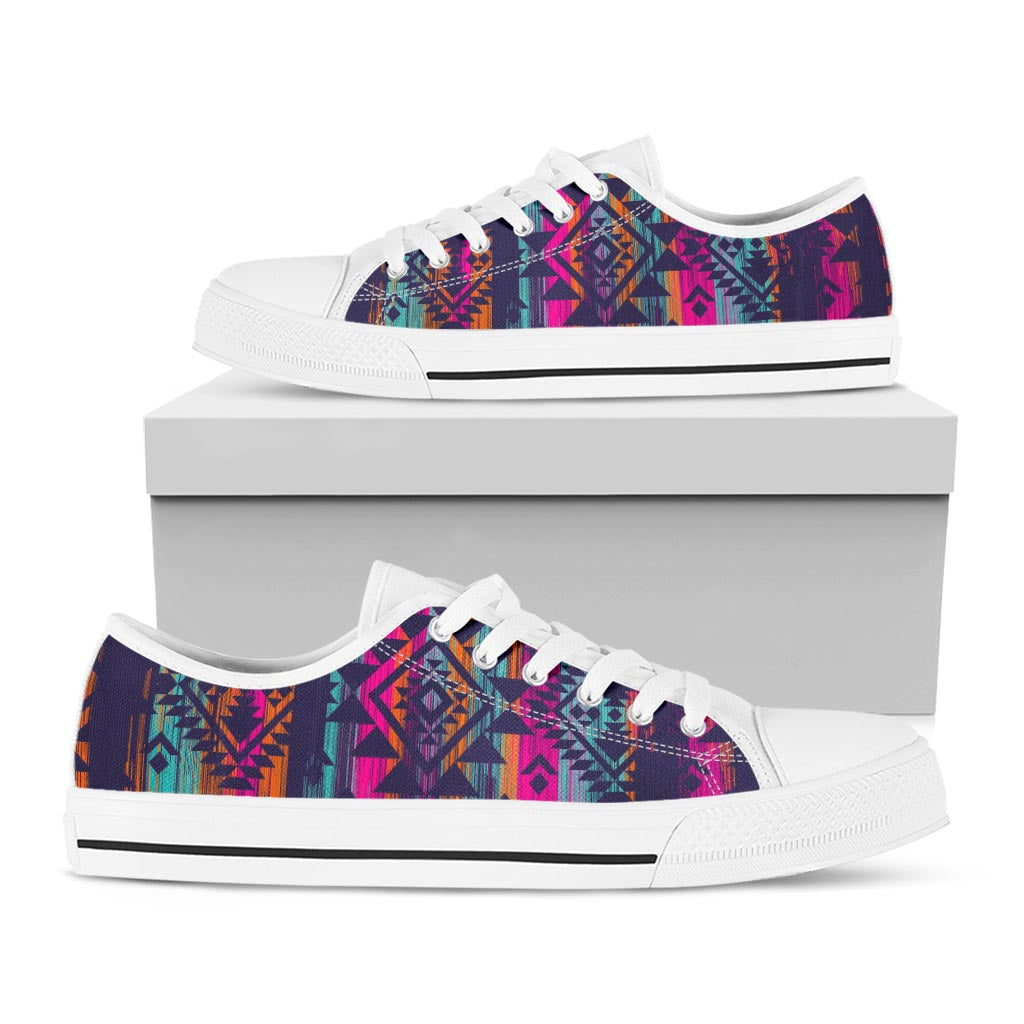 Native Tribal Aztec Pattern Print White Low Top Sneakers