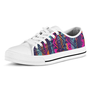 Native Tribal Aztec Pattern Print White Low Top Sneakers