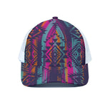 Native Tribal Aztec Pattern Print White Mesh Trucker Cap