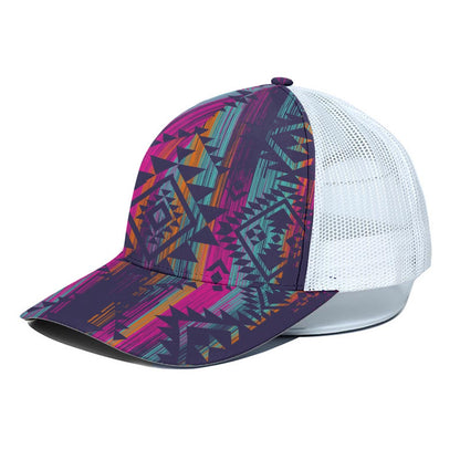Native Tribal Aztec Pattern Print White Mesh Trucker Cap