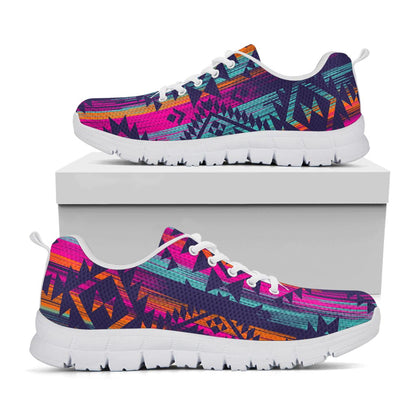 Native Tribal Aztec Pattern Print White Running Shoes